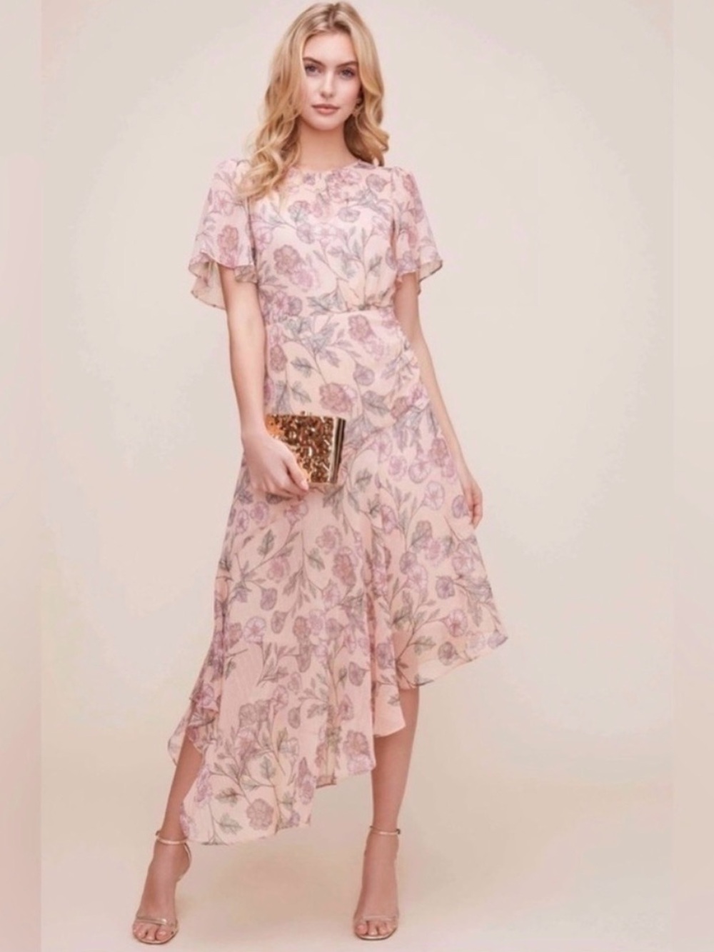 ASTR the Label CHANDLER FLORAL DRESS IN PINK GARDEN FLORAL Size XS